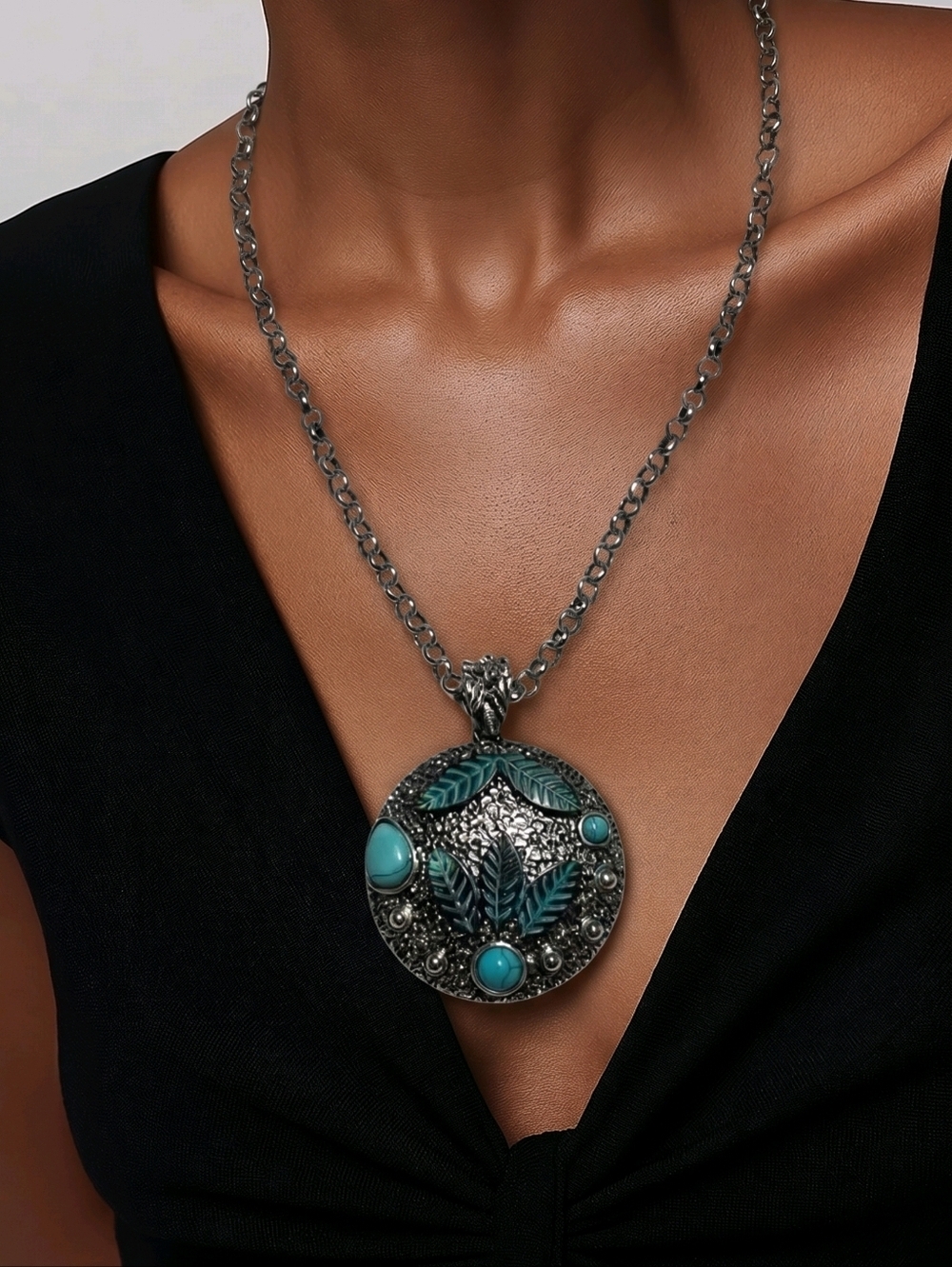 NWT Nadine West Antique Silver Faux Turquoise Pendant Necklace ~20"